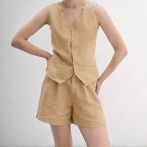 Light Caramel Linen Teo Piece Set